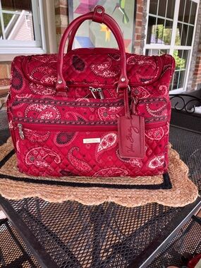 Vera Bradley Red Rolling Carry On Luggage Tote Duffle Bag 17x15x9